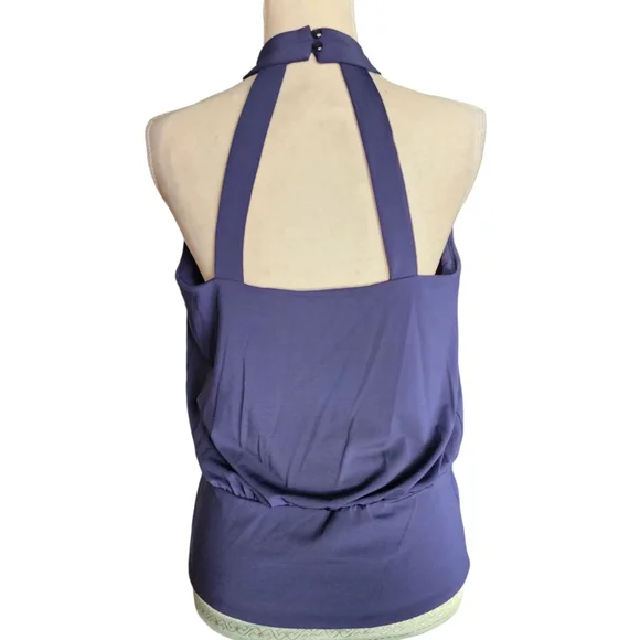 Boston Proper Navy Blue Halter Banded-Bottom Mock-Neck Knit Top Women's XS - Picture 6 of 11